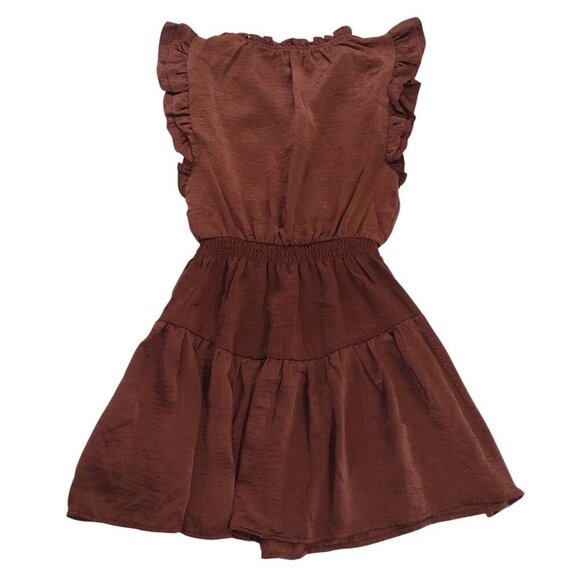 Steve Madden Womens Brown Ruffled Sleeveless Mini Dress S Polyester.NWT - Picture 2 of 7